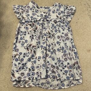LOFT Blue and Cream Floral Top